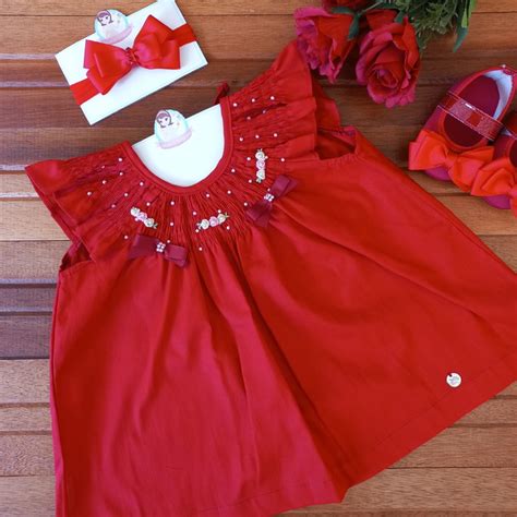 Vestido de Bebê Antonella Vermelho Tam P gg Elo7