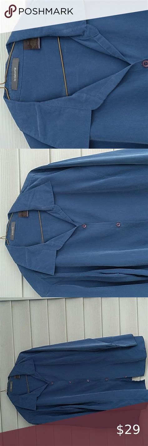 Vintage Liz Claiborne Silk Blue Blouse With Buttons Plus Fashion