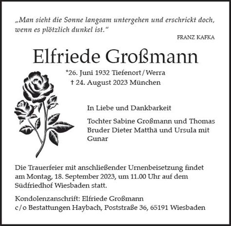 Traueranzeigen von Elfriede Großmann vrm trauer de