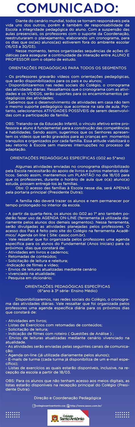 AtenÇÃo Senhores Pais E Ou Responsáveis Colégio Santo Antônio