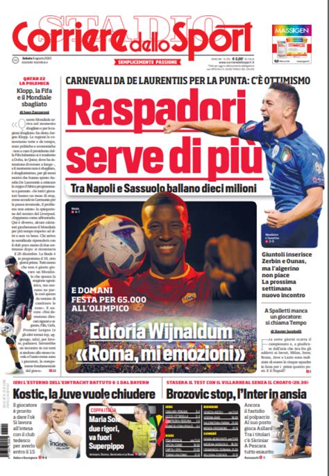 Prima Pagina Corriere Dello Sport Raspadori Serve Di Pi