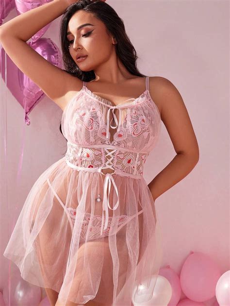 Valentine S Day Theme Plus Size Women S Sexy Lingerie With Heart Shaped Embroidery SHEIN USA