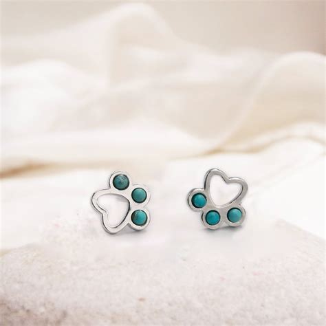 Gemstone Turquoise Paw Stud Earrings S Sterling Silver Natural