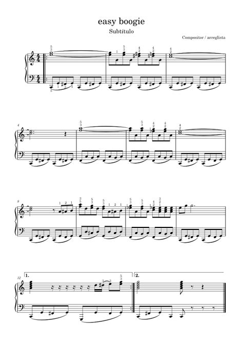 Easy Boogie Sheet Music For Piano Solo