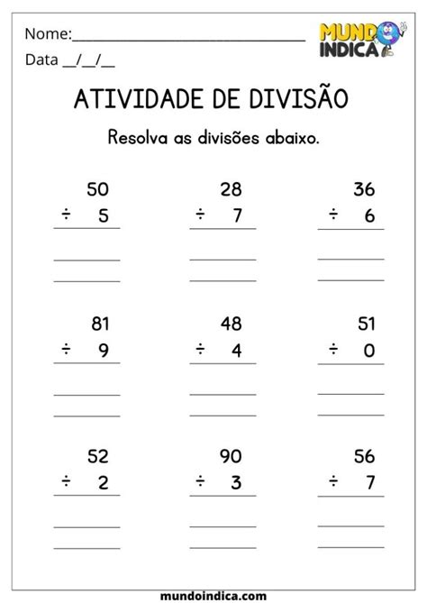 Conta De Divisão Para Imprimir - 15 Atividades de Divisão para Imprimir