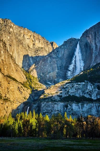 Premium Photo | Valley view of upper yosemite falls at sunrise