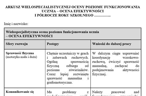 Arkusz Oceny Efektywno I Z Oty Nauczyciel