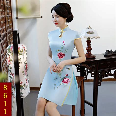 Aliexpress Buy Blue Cheongsam Vintage Chinese Women Elegant Dress