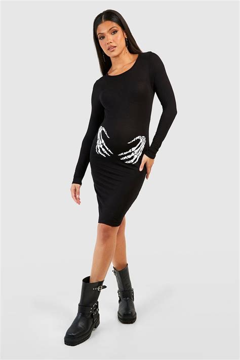 Maternity Skeleton Hands Halloween Bodycon Dress Boohoo