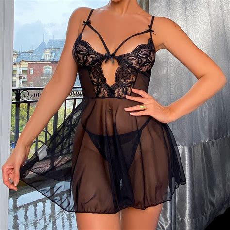 Munlar Floral Lace Women S Lingerie Sheer Sleepwear Strappy Cami Dress