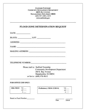 Fillable Online FLOOD ZONE DETERMINATION Stafford Township Fax Email