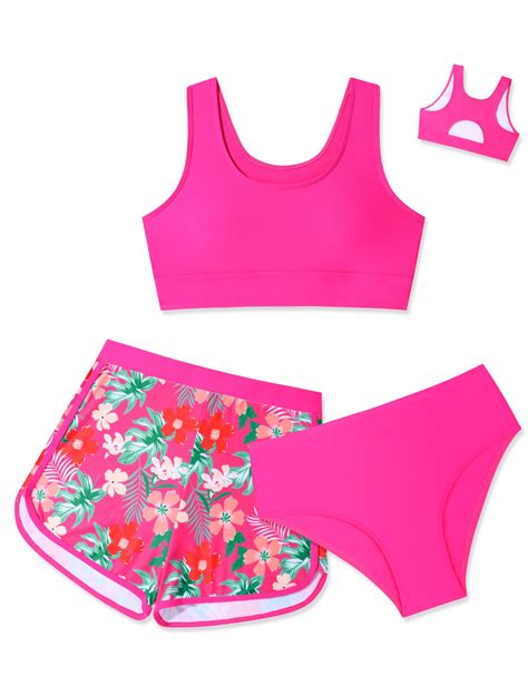 Jrbybazy Girls Piece Bikini Set Floral Print Bathing Suit With Shorts Girls Swimwear Girls