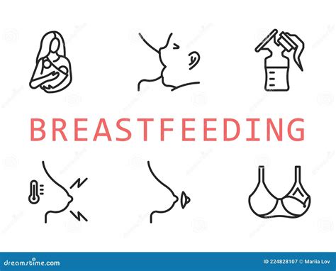 Breastfeeding Flat Line Icon Set Vector Illustration Lactation Stock