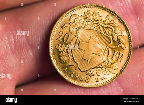 Swiss Francs Vreneli Gold Coin From Showing Helvetia Stock