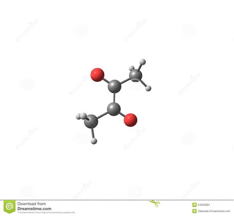 Diacetyl Molecule Structural Chemical Formula Ball And Stick Model