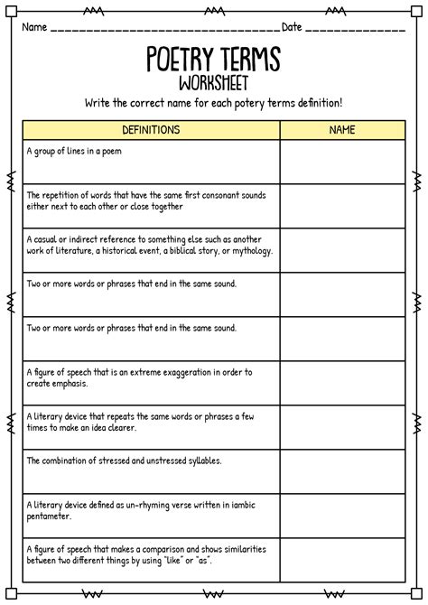 19 Poetry Terms 5th Grade Worksheets Free Pdf At