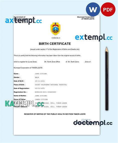 Sample Timor Leste Birth Certificate Word And Pdf Template Completely