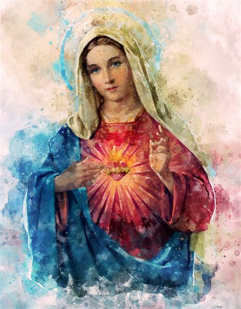 Immaculate Heart Of Mary Watercolor Beautiful Wall Art For Etsy