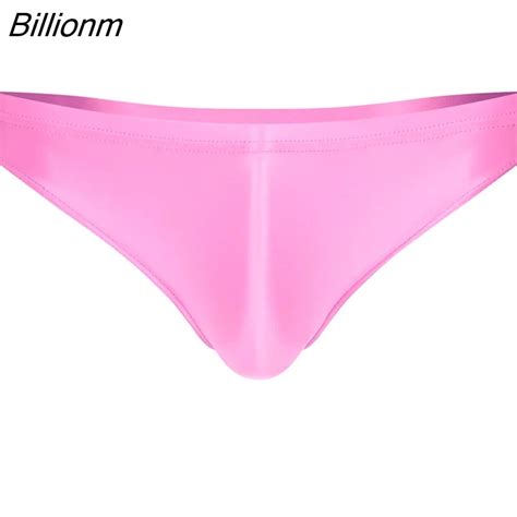 Billionm Men Glossy Panties Briefs High Waist Thong Bikini Bottom Swimwear Swimsuit Oil Shiny
