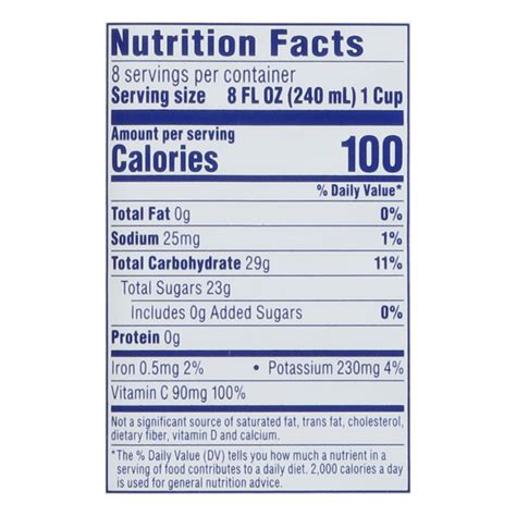 Ocean Spray 100 Juice Cranberry Nutrition Facts