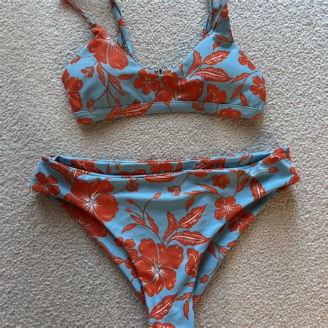 Blue And Orange Floral Bikini Set All Bikinis Depop