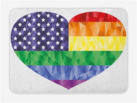 Pride Bath Mat Big Heart Shape And American Usa Flag Rainbow With Low Poly Art Effects Gay