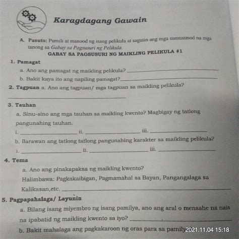 Panuto Pumili Manood Ng Isang Pelikula At Sagutin Ang Mga Sumusunod Na