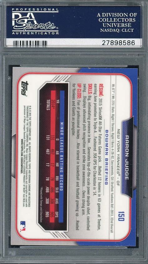 Aaron Judge Bowman Draft Chrome Baseball Rookie Card Rc