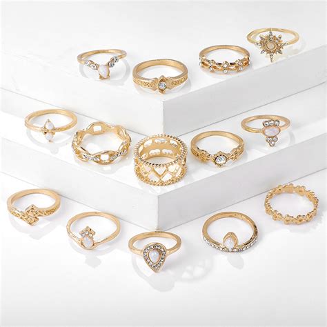 New Diamondset Ring 14 Piece Set Ring Bracelet Sixpointed Star Joint