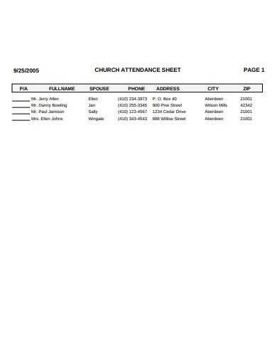 8 Church Attendance Sheet Templates In PDF DOC Free Premium