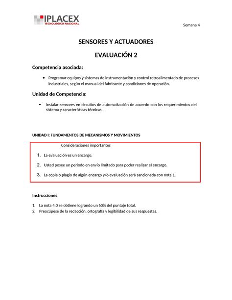 Eva Sensores Y Actuadores Sensores Y Actuadores Evaluaci N