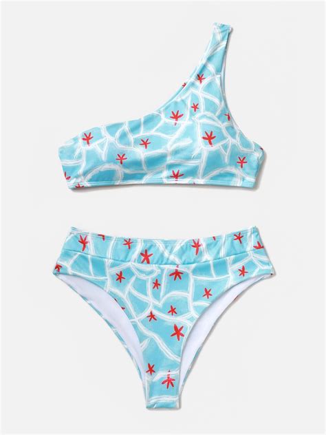 Emmiol Env O Gratis Conjunto De Bikini De Un Hombro Con Estampado