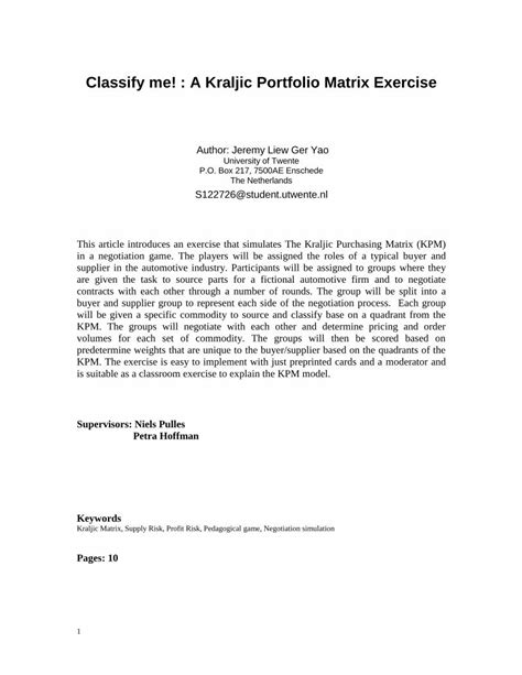 Pdf Classify Me A Kraljic Portfolio Matrix Exercise Dokumen Tips