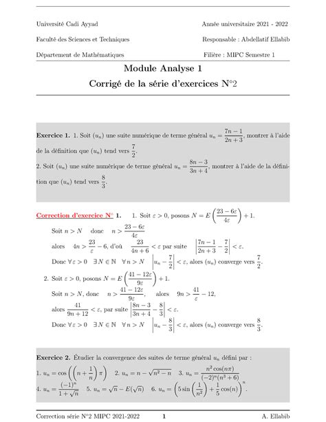 Correction TD2 Analyse 1 MIPC 21 22 1 Université Cadi Ayyad Année