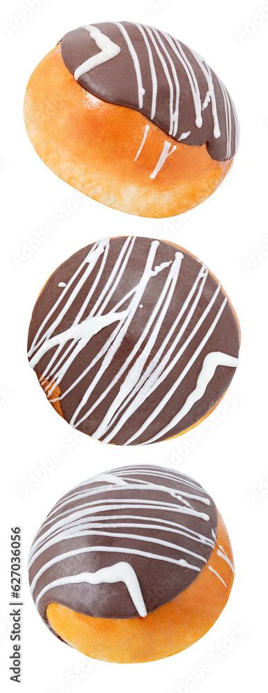 Buns with chocolate icing and white stripes, isolated on transparent ...