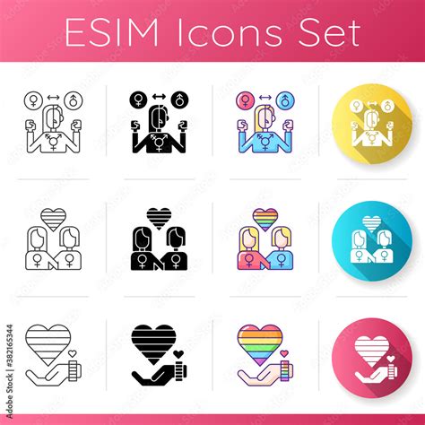 Gay Symbolics Icons Set Pride Society Lifestyle Signs Bisexual Parade Linear Black And RGB