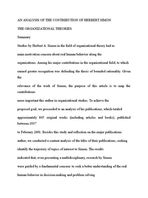 An Analysis of The Contribution of Herbert Simon | PDF | Decision ...