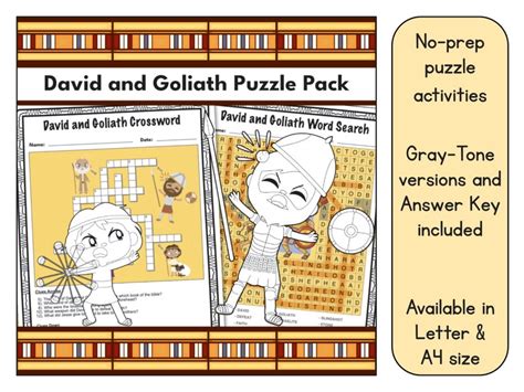 David And Goliath Word Search And Crossword Puzzle Activity Pack Etsy