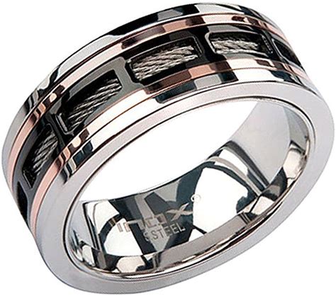 Mens Stainless Steel In Ip Black And Rose Gold Window Steel Polished