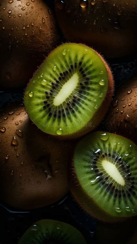 Ai Generated Illustration Of Fresh Kiwis With Water Drops Stock