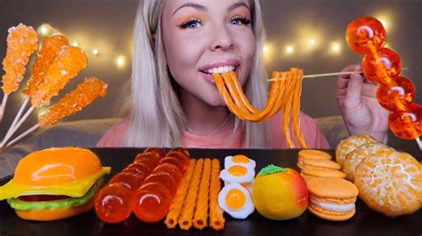 MOST POPULAR FOOD FOR ASMR ORANGE STRAW JELLY TANGHULU ORANGE