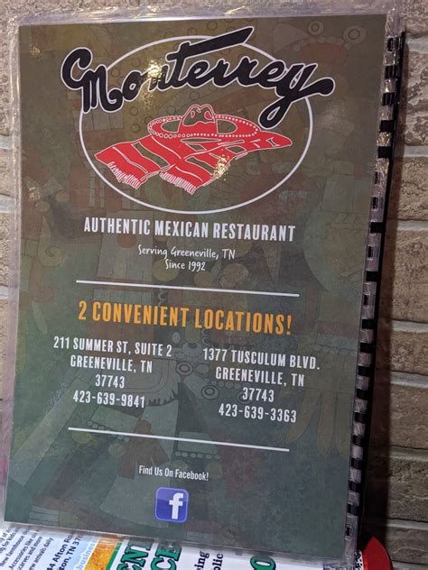 Menu at Monterrey Mexican Restaurant, Greeneville, Tusculum Blvd