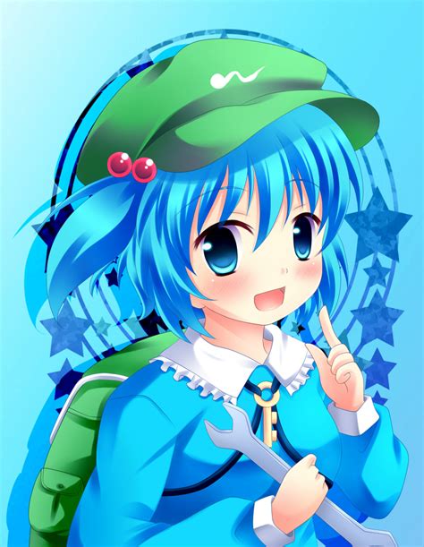 Safebooru Aosora Backpack Bag Blue Eyes Blue Hair Blush Cap Hair