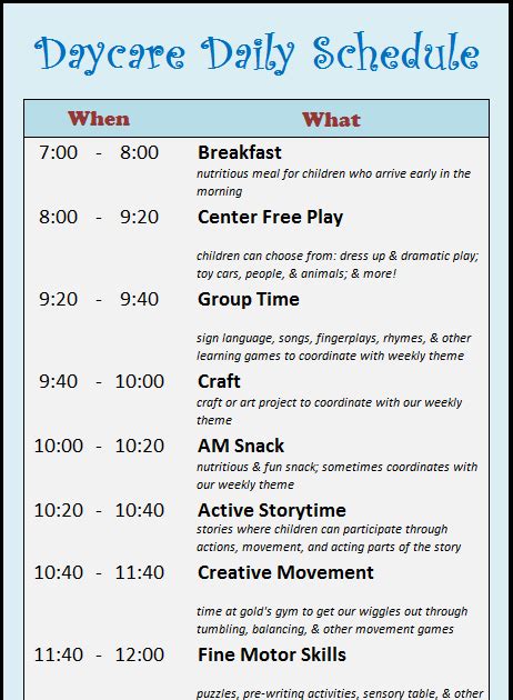 Daycare Schedule Learning Zone