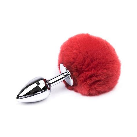 Plug Anal Metal Cauda Rabo Coelho Pompom X Cm Vermelho Me Ame