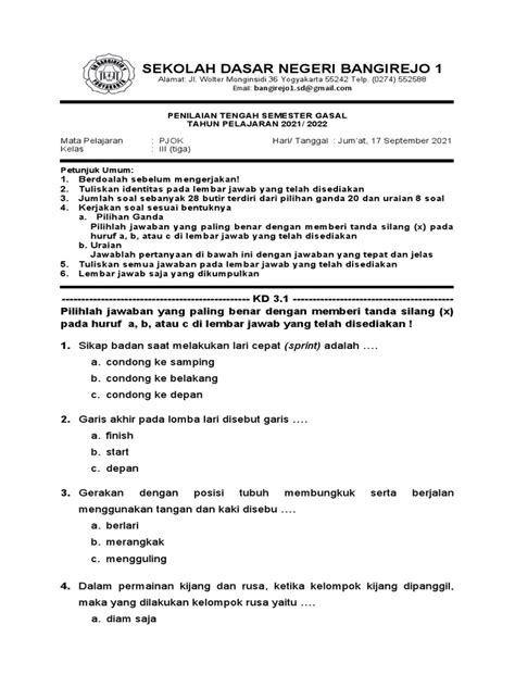 Soal Pts Pjok Kelas 3 Sd Pdf