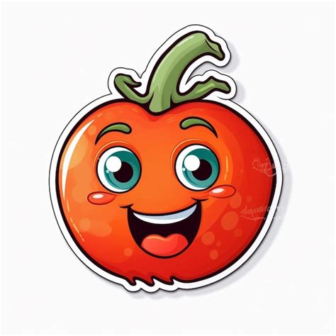 Tomate de dessin animé avec un visage heureux et une feuille verte en