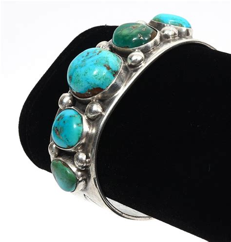 Lot Navajo Sterling Turquoise Cuff Bracelet Signed