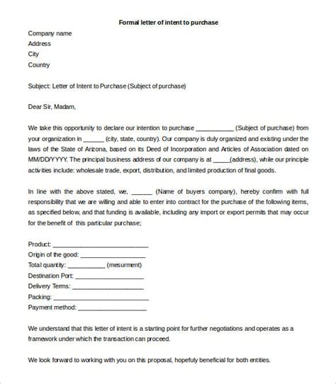 Draft Letter Of Intent To Purchase 14 Purchase Letter Of Intent Templates