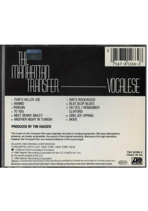 Vocalese The Manhattan Transfer Cd Yabancı Fiyatları ve Özellikleri